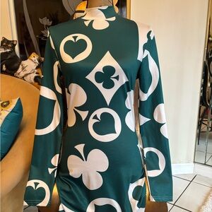 Fashion Nova Teal and White Long Sleeve Dress